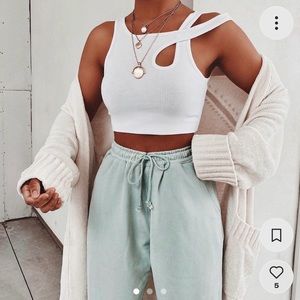 NWOT Lovers + Friends - White “Cassidy” Ribbed Asymmetric Cut Out Shoulder Tank